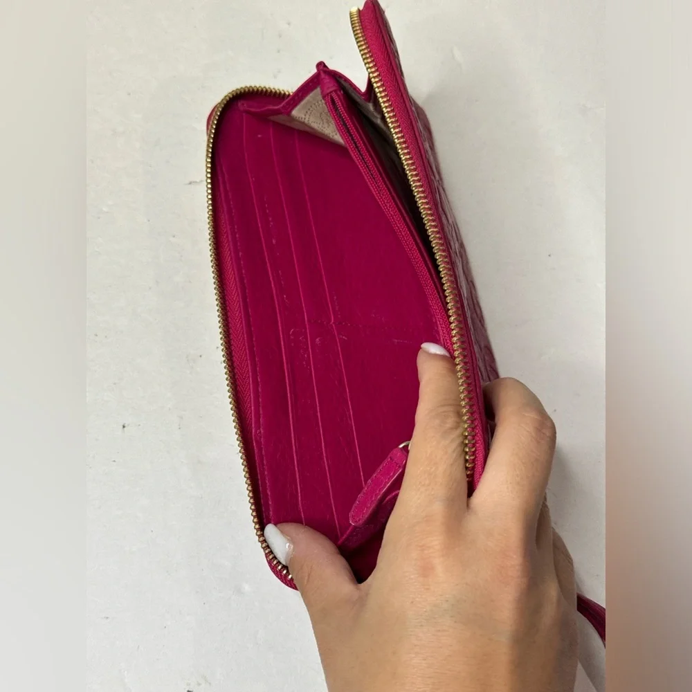 MICHAEL KORS Logo Embossed Pink Leather Zip Around Continental Wallet